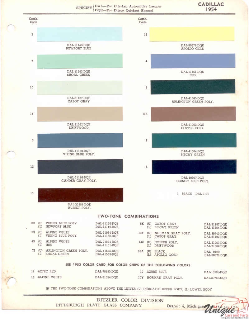 1954 Cadillac Paint Charts PPG 1
